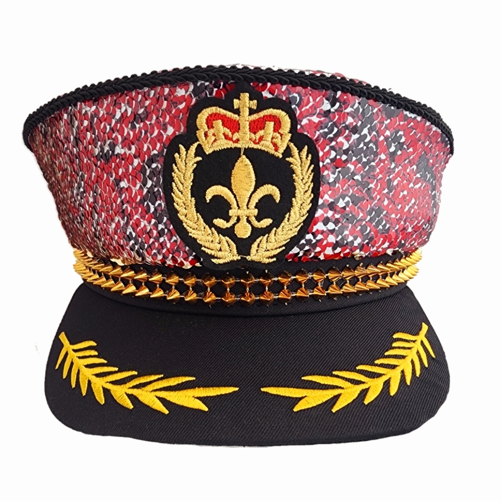 Captain hat Red Snake Color and Gold with Adjustable Strap
